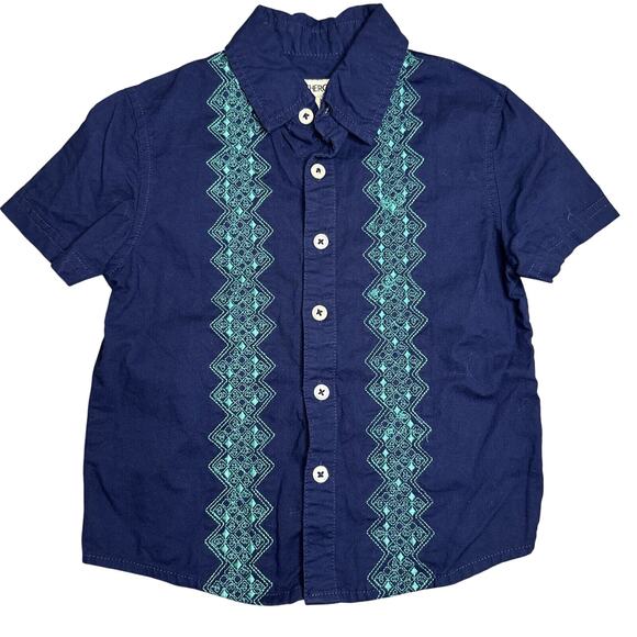 Cherokee Embroidered Short Sleeve Button Down Blue 3T - Picture 1 of 4